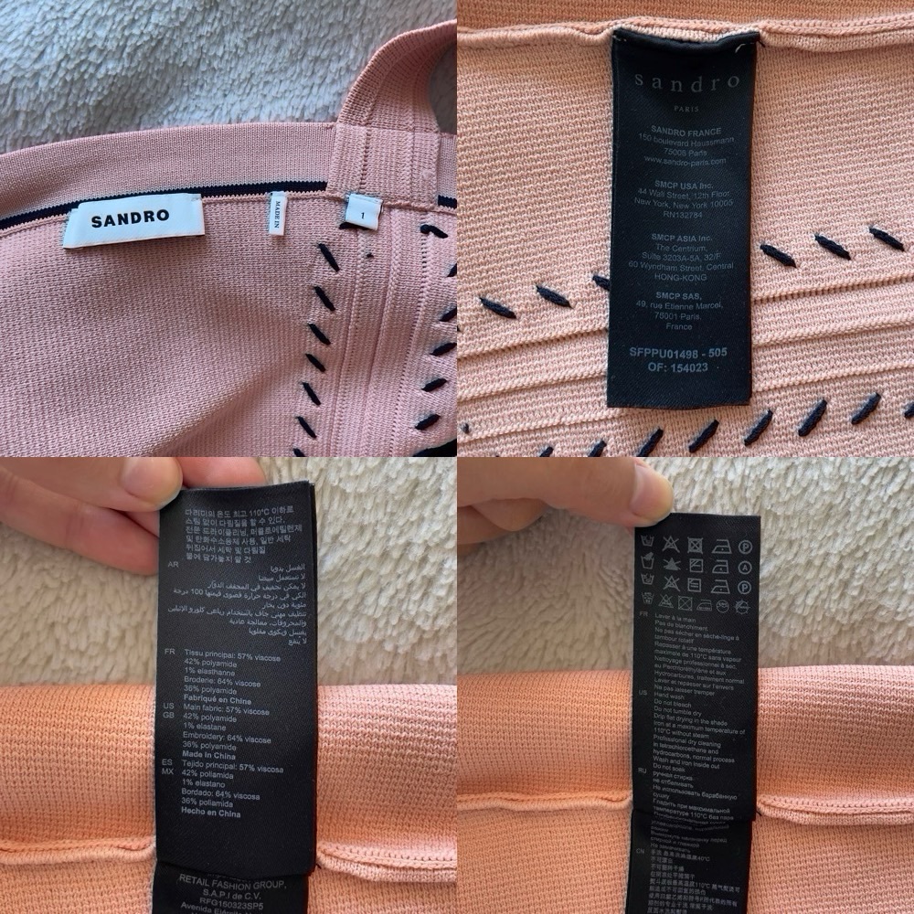 Sandro | Salmon pink "Figari" elastic knit crop top with black trim | Size S - Picture 6 of 6